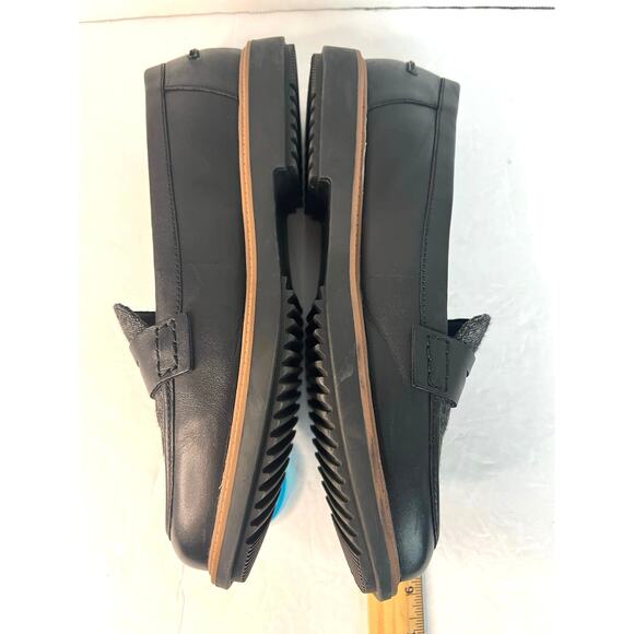 Clarks Raisie Eletta Black Leather/Denim SlipOn Comfort Penny Lug Sole Loafer 9 - Picture 5 of 10